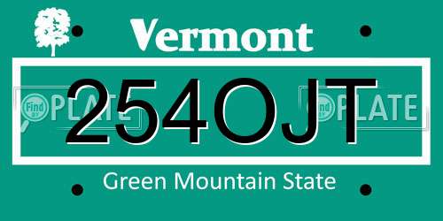 254OJT Vermont License Plate