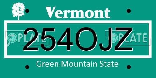 254OJZ Vermont License Plate