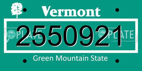 2550921 Vermont License Plate