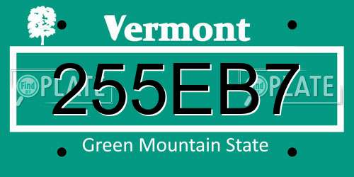 255EB7 Vermont License Plate