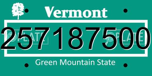 257187500 Vermont License Plate