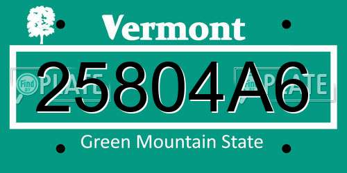 25804A6 Vermont License Plate