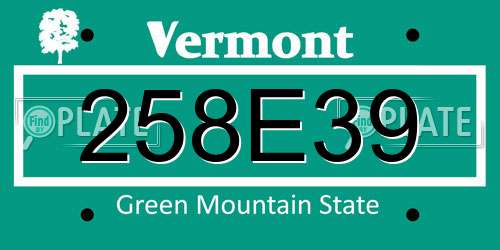 258E39 Vermont License Plate