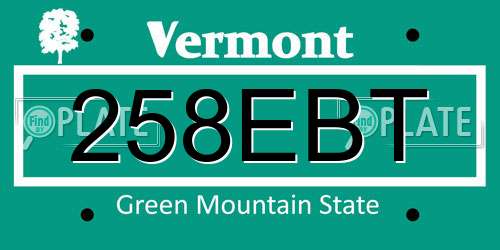 258EBT Vermont License Plate