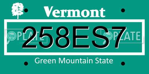 258ES7 Vermont License Plate