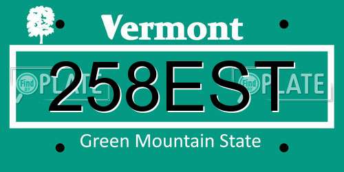 258EST Vermont License Plate