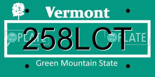 258LCT Vermont License Plate