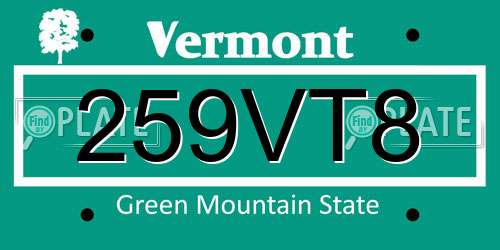 259VT8 Vermont License Plate