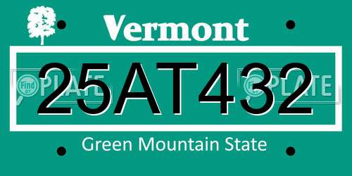 25AT432 Vermont License Plate
