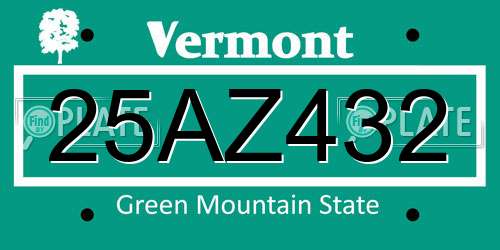 25AZ432 Vermont License Plate