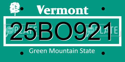 25BO921 Vermont License Plate