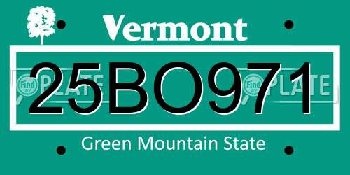 25BO971 Vermont License Plate