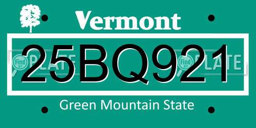 25BQ921 Vermont License Plate