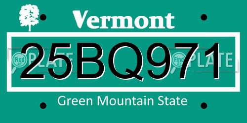 25BQ971 Vermont License Plate
