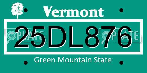 25DL876 Vermont License Plate