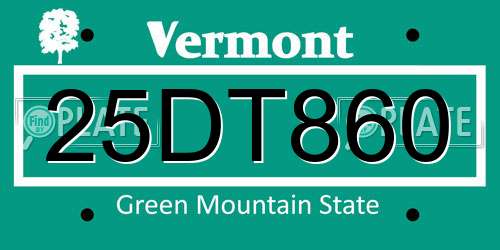 25DT860 Vermont License Plate