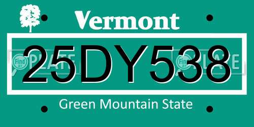 25DY538 Vermont License Plate