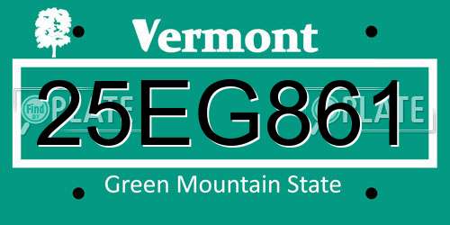 25EG861 Vermont License Plate