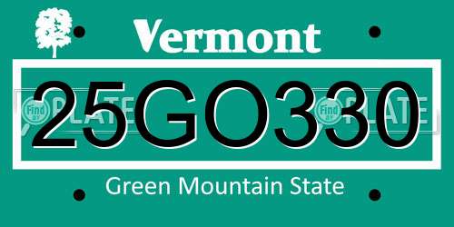 25GO330 Vermont License Plate