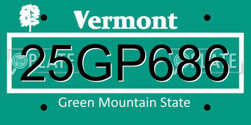 25GP686 Vermont License Plate