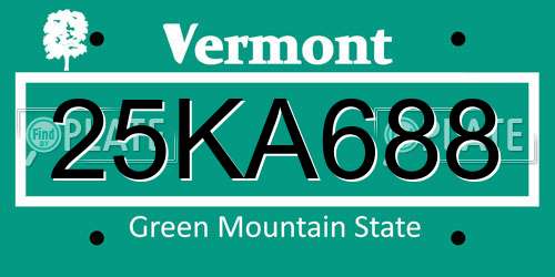 25KA688 Vermont License Plate