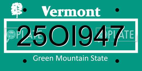 25OI947 Vermont License Plate