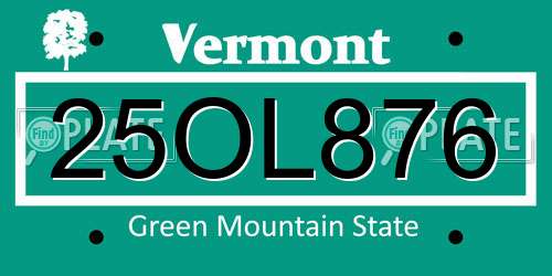 25OL876 Vermont License Plate