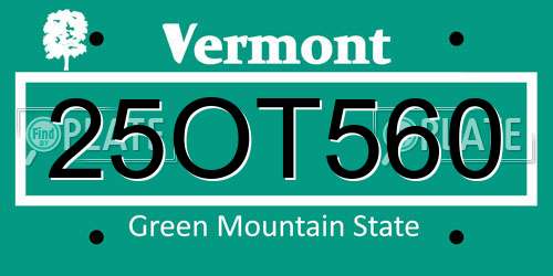 25OT560 Vermont License Plate