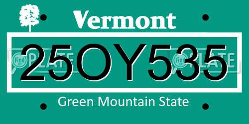 25OY535 Vermont License Plate
