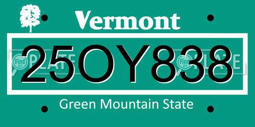 25OY838 Vermont License Plate