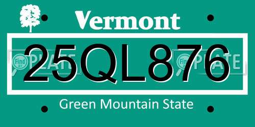 25QL876 Vermont License Plate