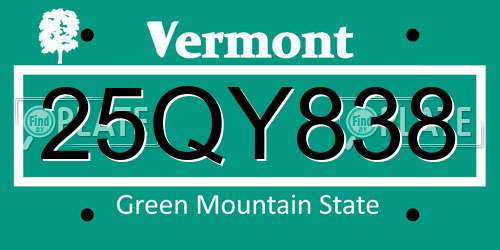 25QY838 Vermont License Plate