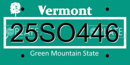 25SO446 Vermont License Plate