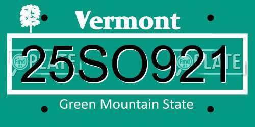 25SO921 Vermont License Plate