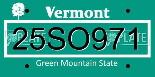 25SO971 Vermont License Plate