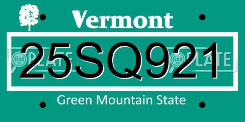 25SQ921 Vermont License Plate