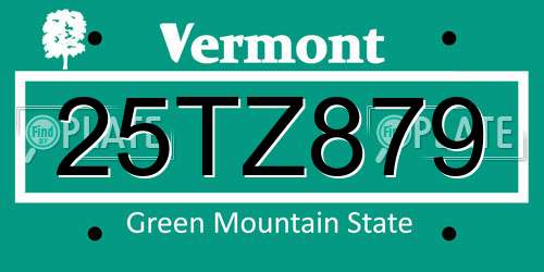 25TZ879 Vermont License Plate