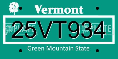 25VT934 Vermont License Plate