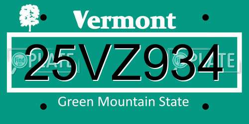 25VZ934 Vermont License Plate