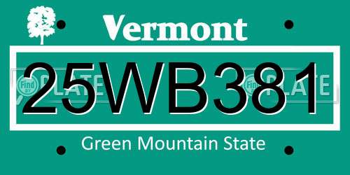 25WB381 Vermont License Plate