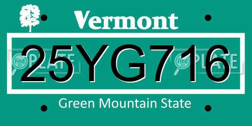 25YG716 Vermont License Plate