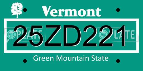 25ZD221 Vermont License Plate