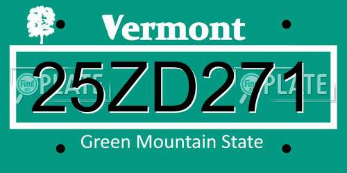 25ZD271 Vermont License Plate