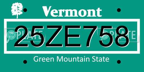 25ZE758 Vermont License Plate