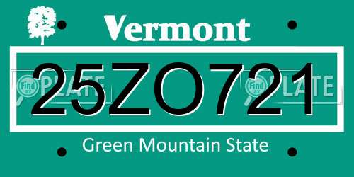 25ZO721 Vermont License Plate