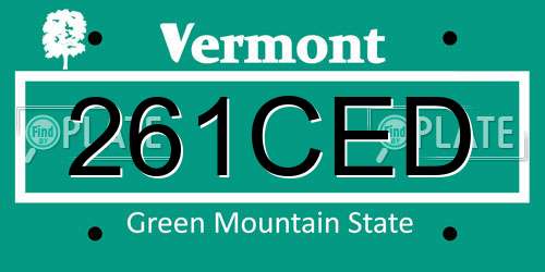261CED Vermont License Plate
