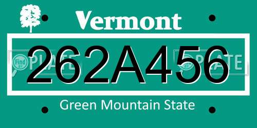 262A456 Vermont License Plate