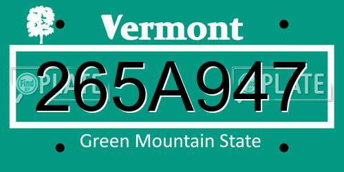 265A947 Vermont License Plate