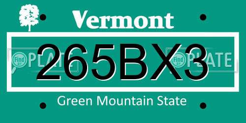 265BX3 Vermont License Plate