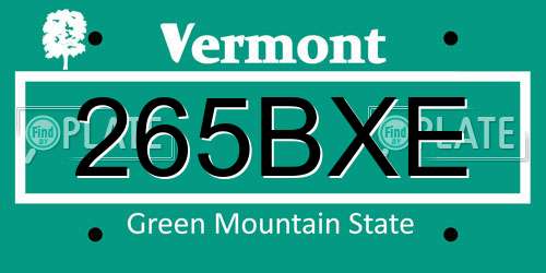 265BXE Vermont License Plate